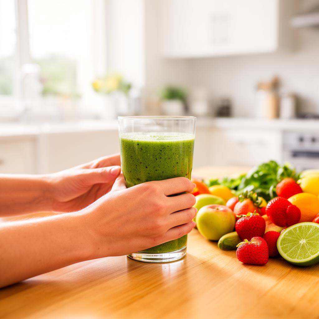 Healthy lifestyle with fresh fruits and smoothie