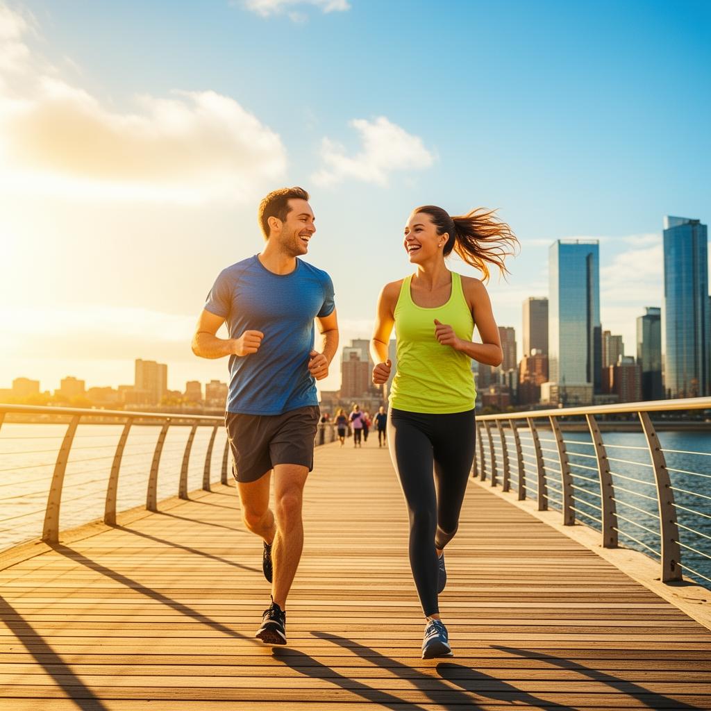 Happy couple jogging together, embracing a healthy lifestyle
